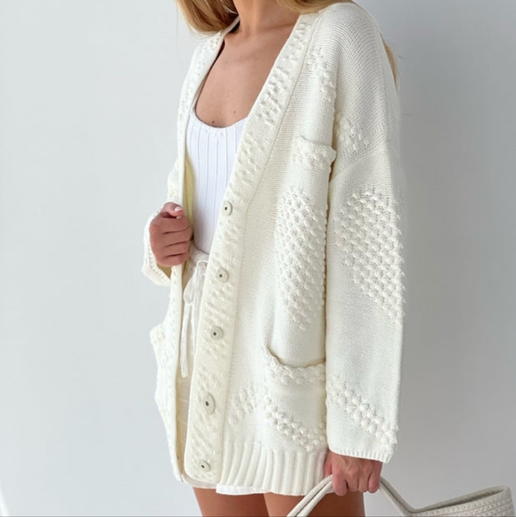 SOLD -🍦 Handmade Fisherman Style Cable Knit Button up V Neck Cardigan, XS-XXL - Picture 5 of 16